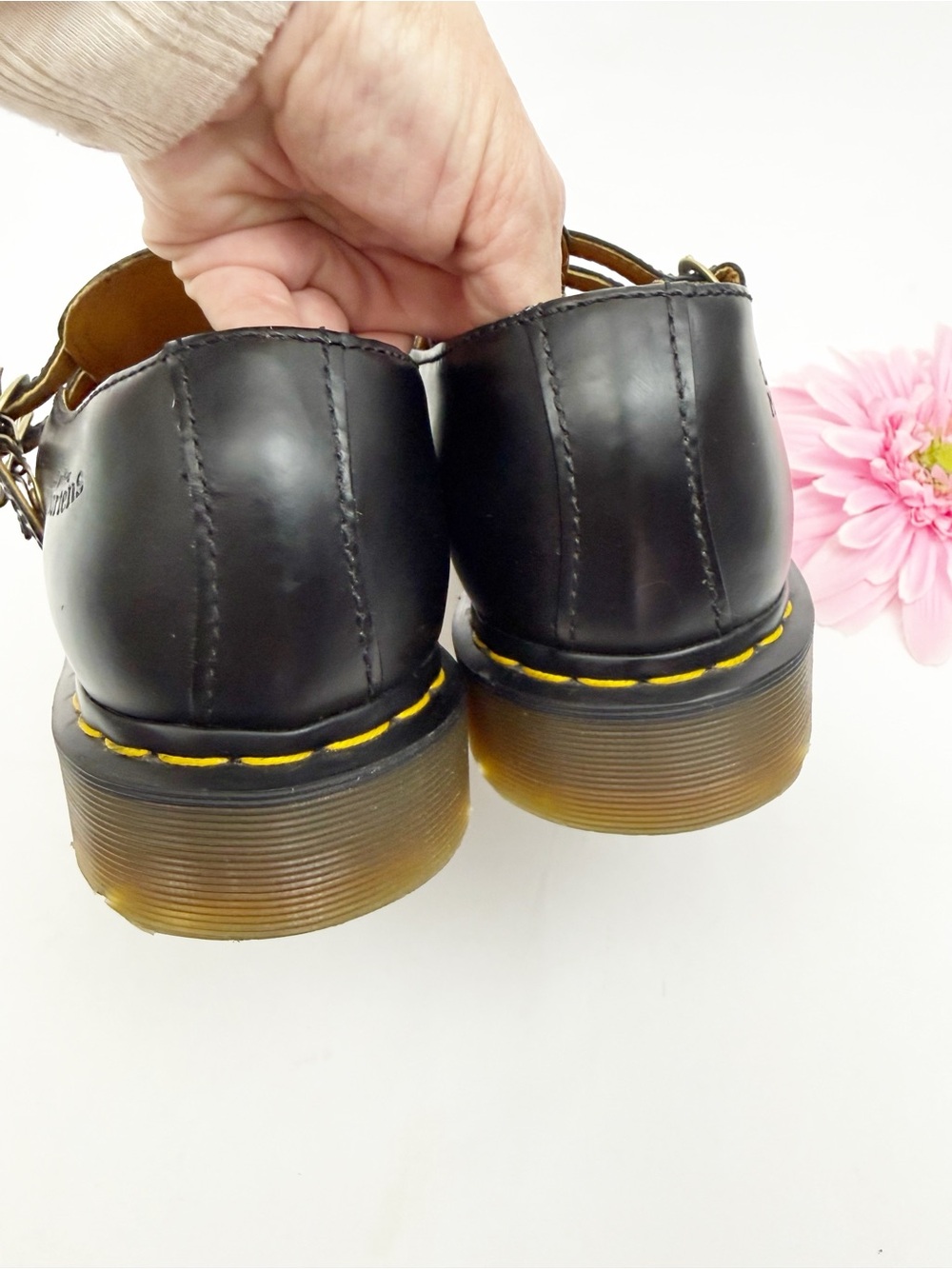 Dr. Martens Smooth Leather Mary Jane Shoes Black Double Buckle Perforated - Picture 8 of 15